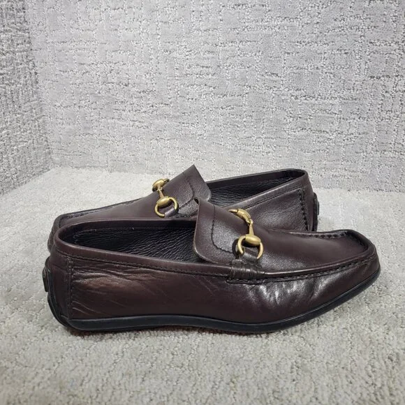 Gucci 101133 Mens Size US 8D Dark Brown Leather Gold Horsebit Driving Loafers - Picture 11 of 13